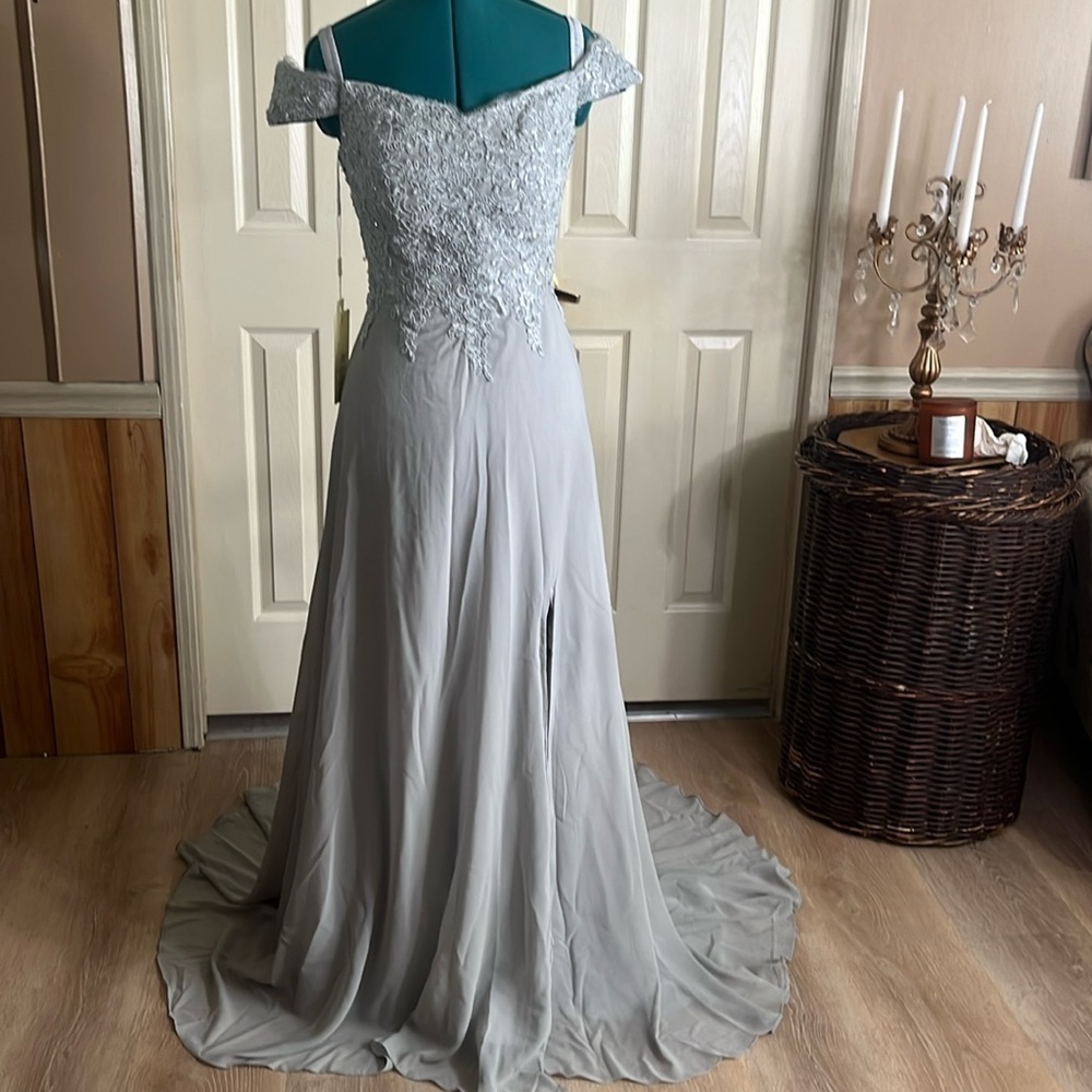 JAEDEN GREY CHIFFON Long - Off Shoulder Evening Dress, NWT!(141)
